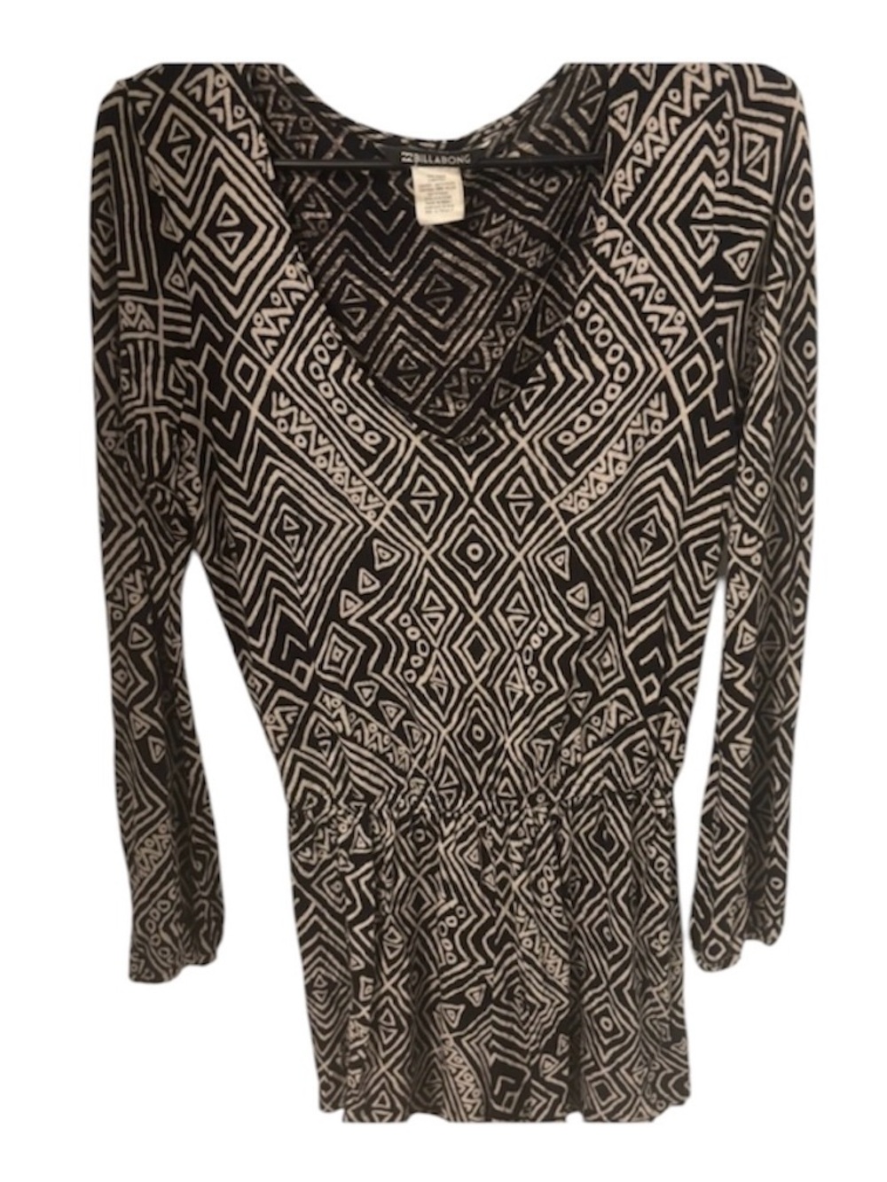 Women’s Billabong Long Sleeve V Neck, Shorts Romper, Black Cream, Small